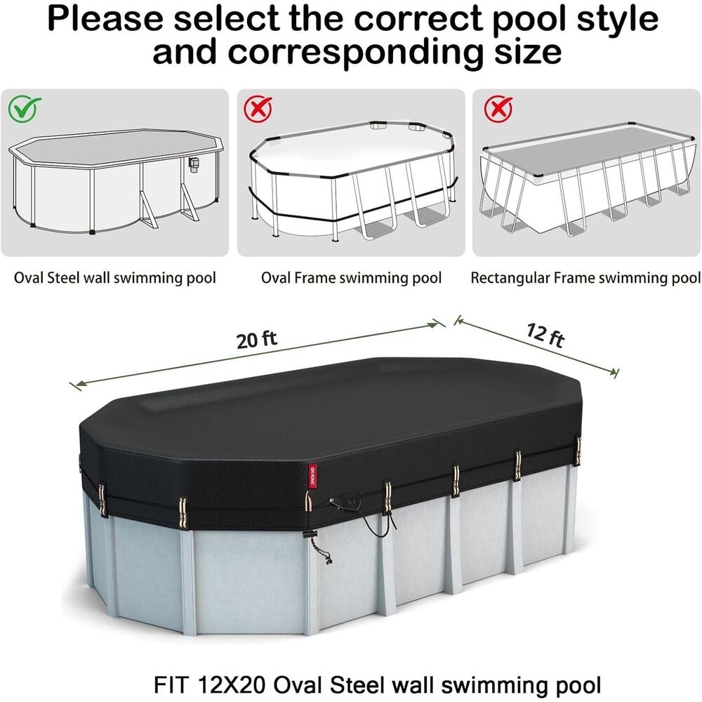 QH.HOME Winter Oval Pool Cover for 12x20 Ft Steel Wall Oval Pool, [2025 Upgrade - Picture 2 of 7
